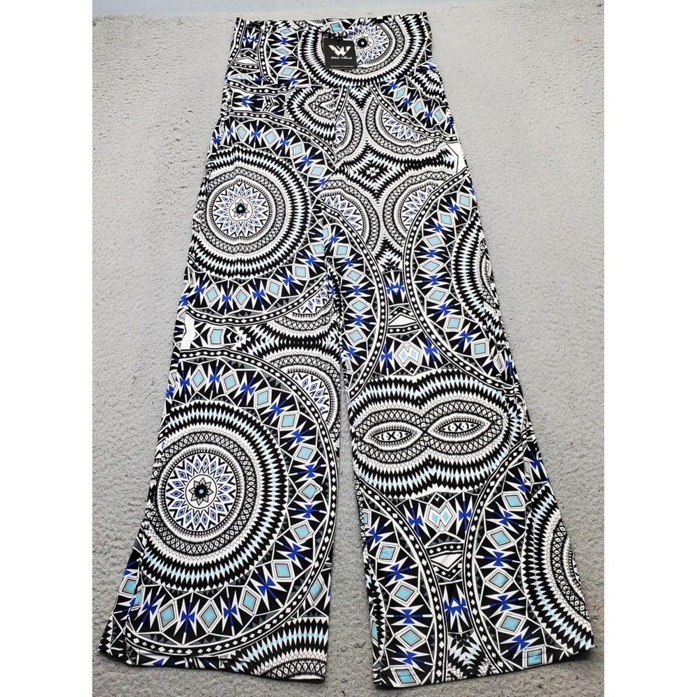 White Mark Palazzo Pants Womens M Multi Patterned Stretch High Waist Wide Leg